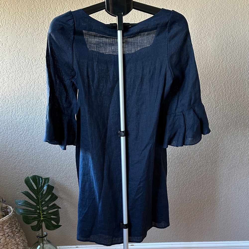 Sleeper Navy Button-Front Ruffle-Sleeve Mini Dress - image 5